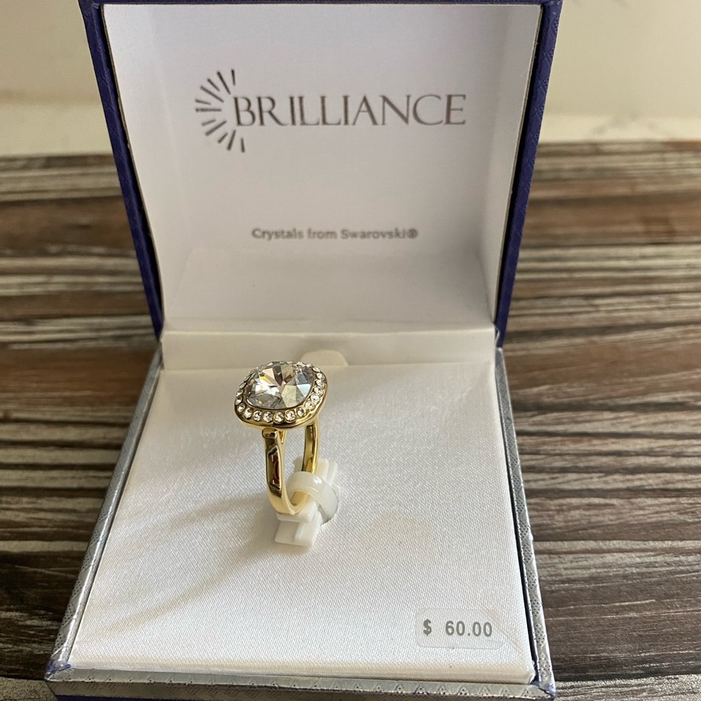 Brilliance Clear Stone and Gold Tone Bling Ring NIB